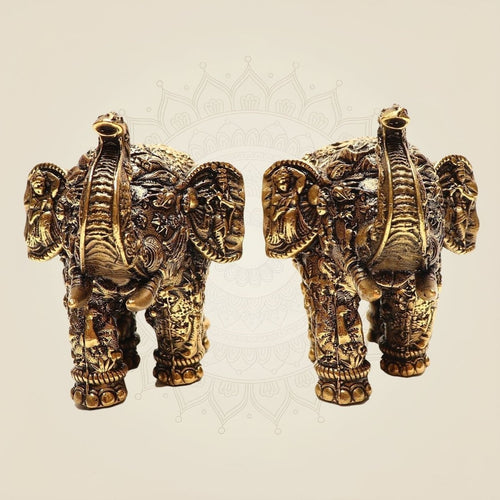 Brass Elephant Pair 3"• Handcrafted Vastu Decor – Small Size Statues