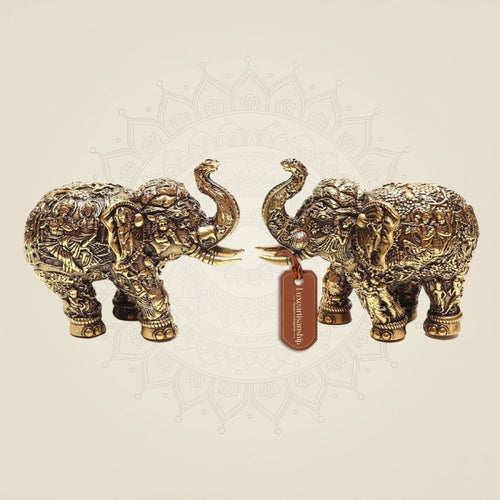 Brass Elephant Pair 3"• Handcrafted Vastu Decor – Small Size Statues
