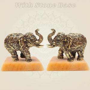 Brass Elephant Pair of 2 with gemstone base