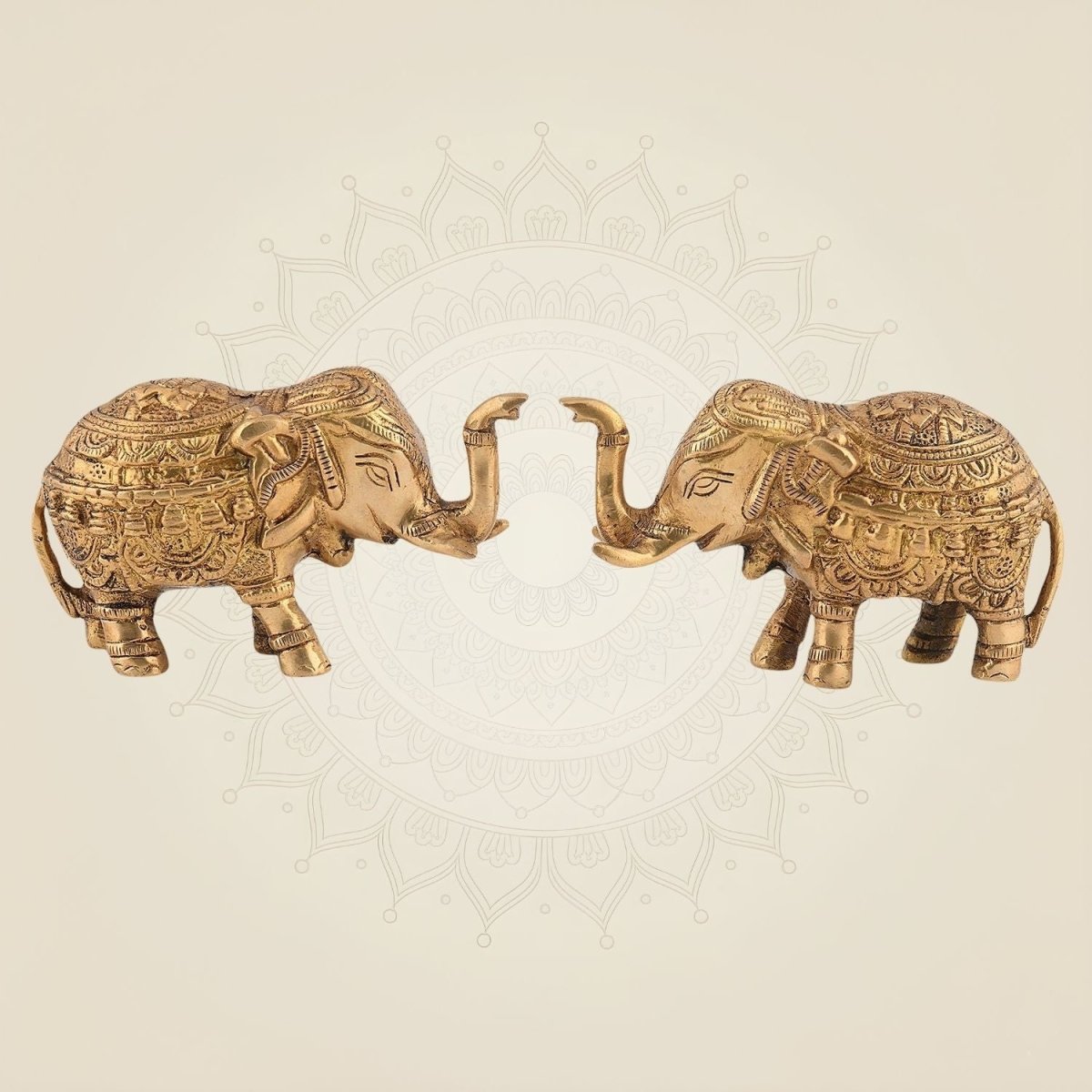 Brass Elephant Pair 3 Inch Handcrafted Vastu Decor Showpiece for Home & Office