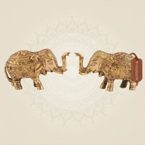Brass Elephant Pair 3 Inch Handcrafted Vastu Decor Showpiece for Home & Office