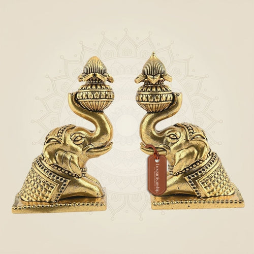 Brass Elephant Pair 4"- Handcrafted Pure Brass Decor Figurines (Set of 2)