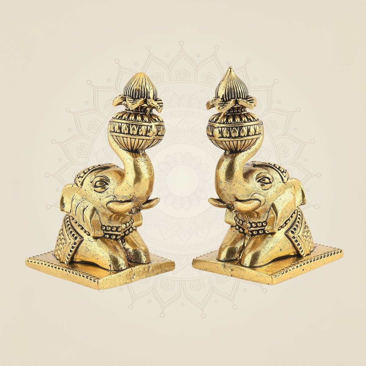 Brass Elephant Pair 4" - Handcrafted Pure Brass Decor Figurines (Set of 2) - Luxeartisanship