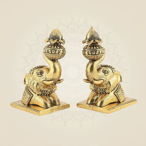Brass Elephant Pair 4" - Handcrafted Pure Brass Decor Figurines (Set of 2) - Luxeartisanship