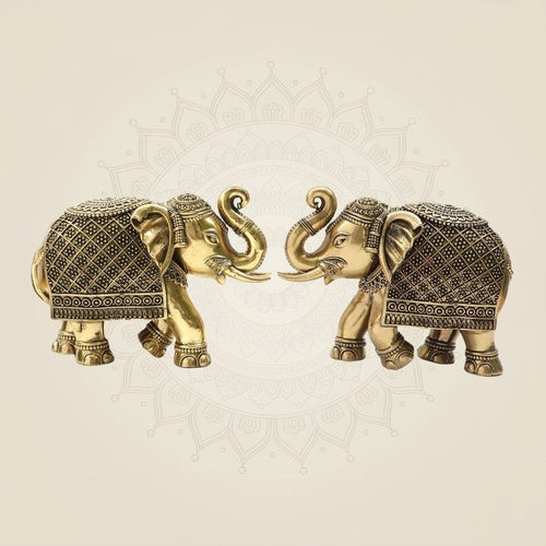 Brass Elephant Pair 6"– Intricate Raised-Trunk Décor for Stylish Spaces