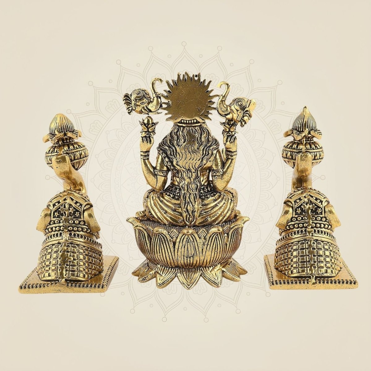 Brass Gajalakshmi with Elephants on Lotus Idol 5" Handmade Sculpture - Luxeartisanship