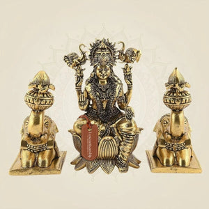 Brass Gajalakshmi with Elephants on Lotus Idol 5" Handmade Sculpture - Luxeartisanship