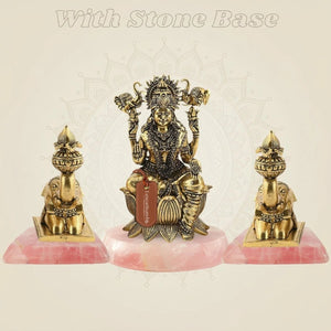 Brass Gajalakshmi with Elephants on Lotus Idol 5" Handmade Sculpture - Luxeartisanship