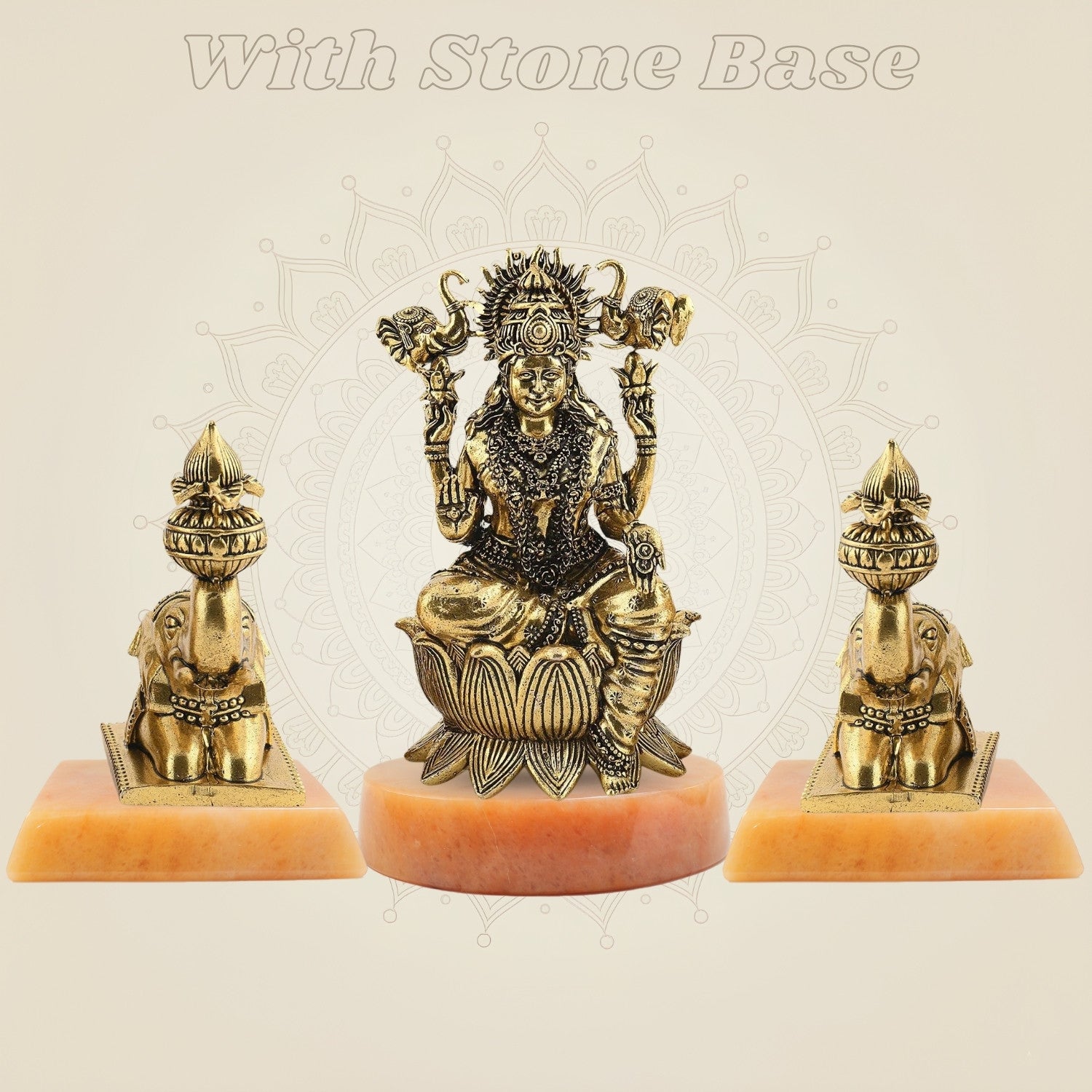 Brass Gajalakshmi with Elephants on Lotus Idol 5" Handmade Sculpture - Luxeartisanship