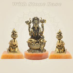 Brass Gajalakshmi with Elephants on Lotus Idol 5" Handmade Sculpture - Luxeartisanship