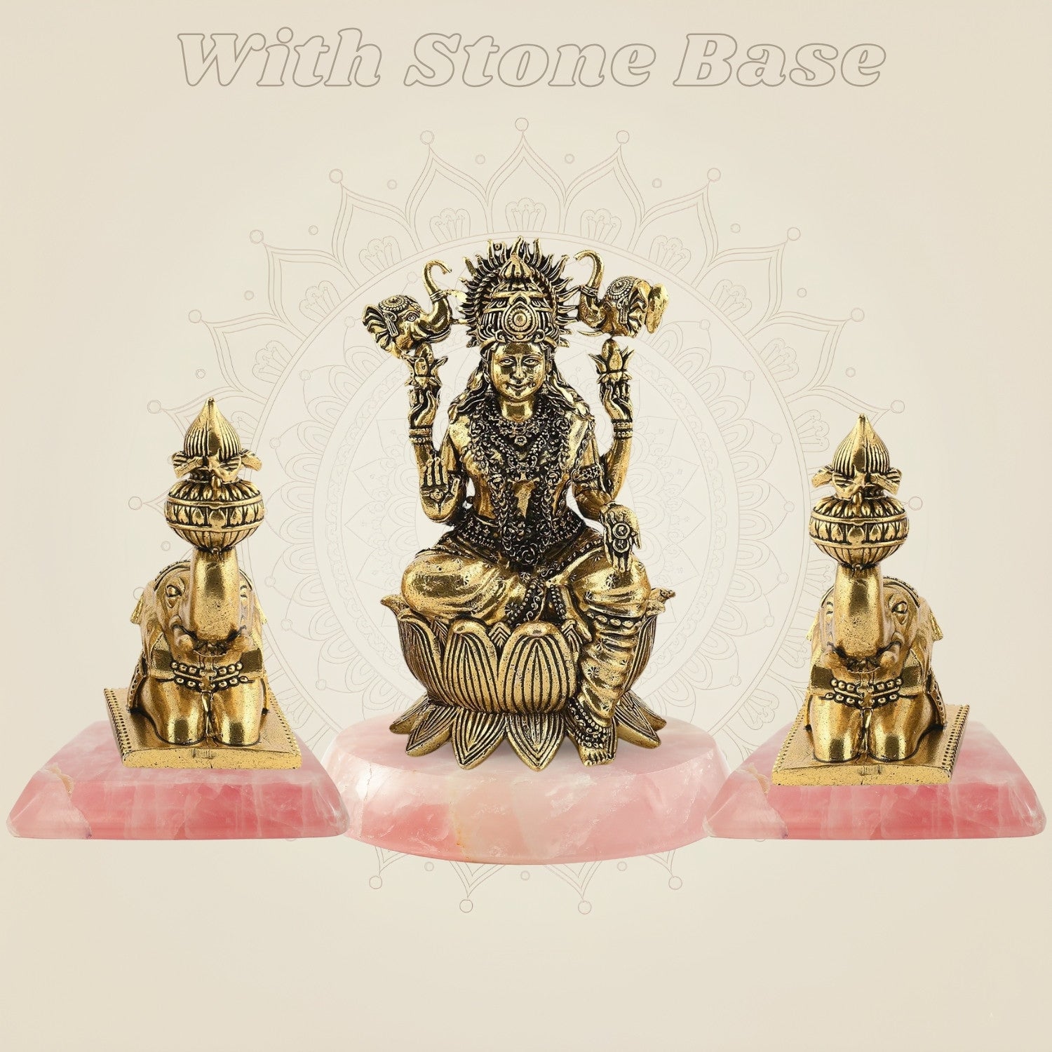 Brass Gajalakshmi with Elephants on Lotus Idol 5" Handmade Sculpture - Luxeartisanship