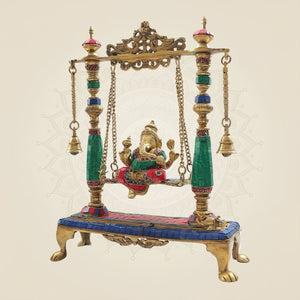 Brass Ganesh Ji Idol on Swing with Stone Work