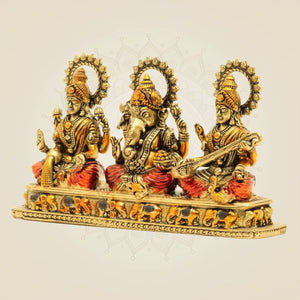Brass Ganesh Lakshmi Saraswati Idol for Home