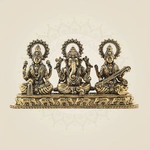 Brass Ganesh Lakshmi Saraswati Idol Set