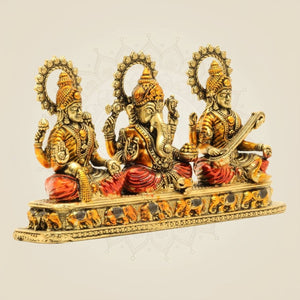 Brass Ganesh Lakshmi Saraswati Idol Set for Decor 4"
