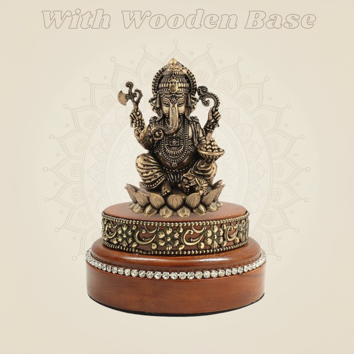 Brass Ganesh Murti 4" Showpiece on Wooden Base Display Accent - Luxeartisanship