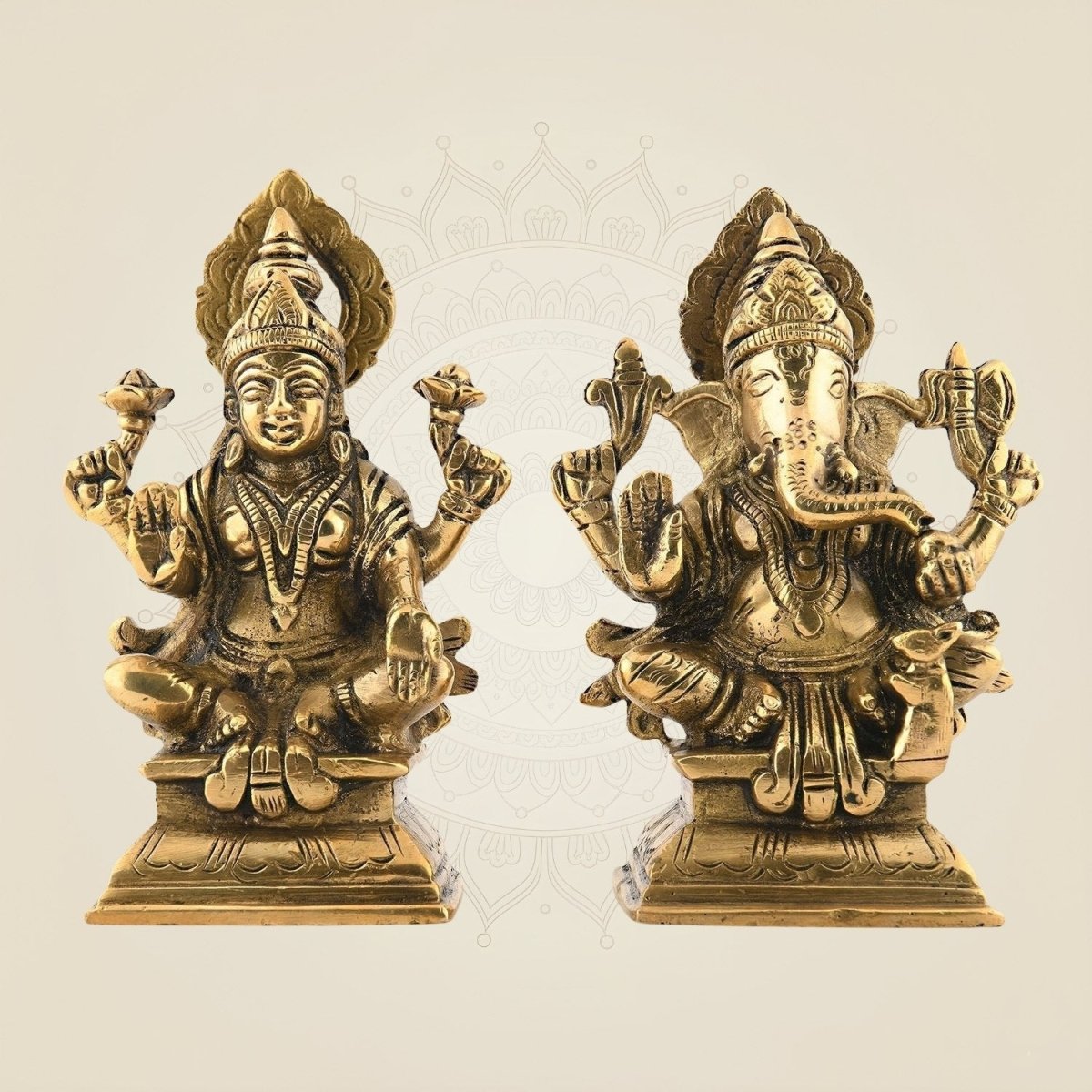 Brass Ganesh with Shubh Lakshmi Idol 5.25" | Vighnaharta Decorative Showpiece - Luxeartisanship