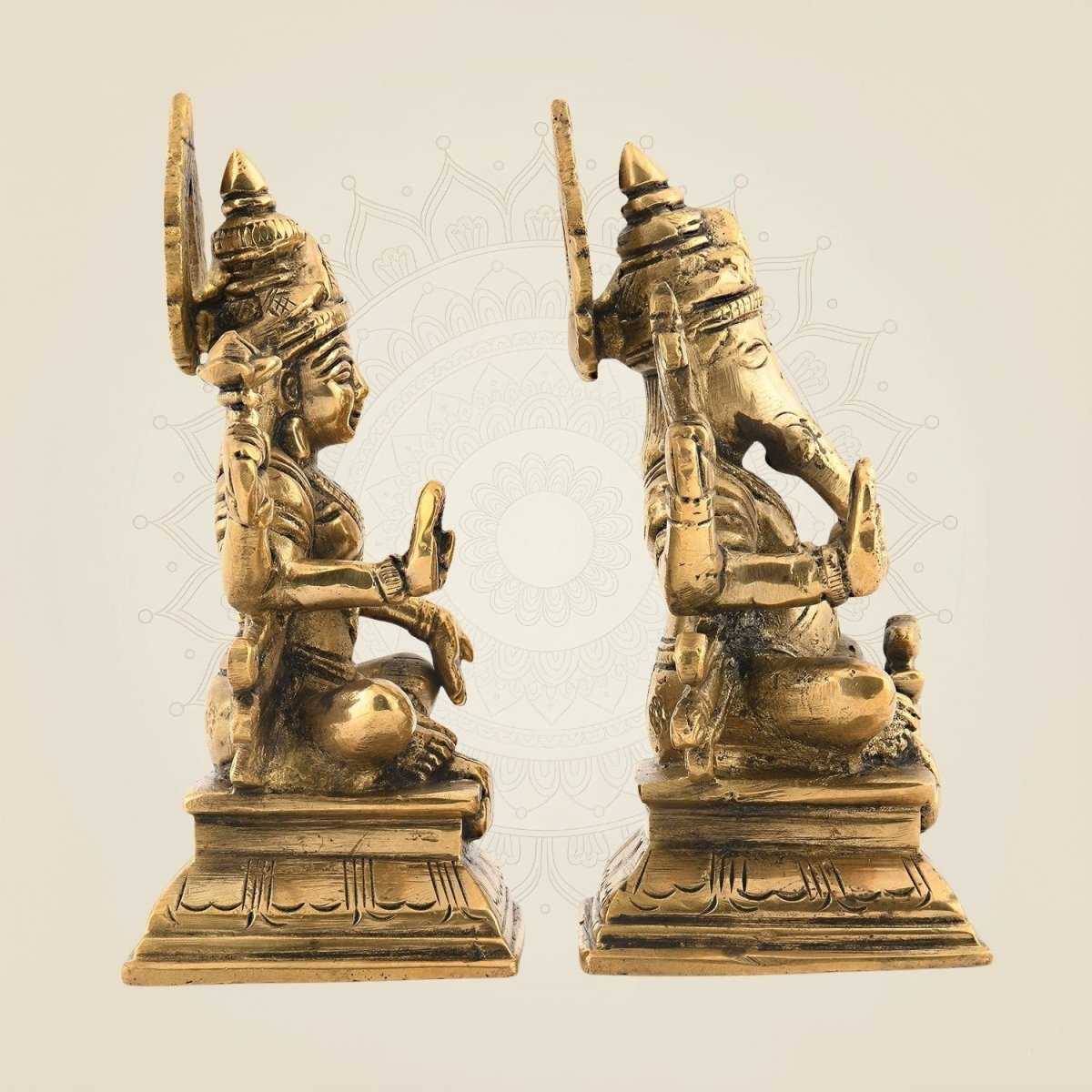 Brass Ganesh with Shubh Lakshmi Idol 5.25" | Vighnaharta Decorative Showpiece - Luxeartisanship