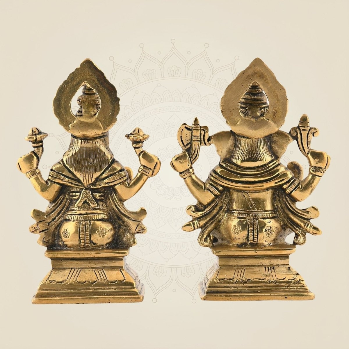 Brass Ganesh with Shubh Lakshmi Idol 5.25" | Vighnaharta Decorative Showpiece - Luxeartisanship