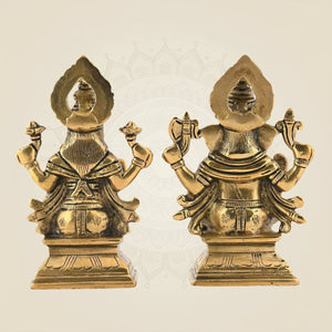 Brass Ganesh with Shubh Lakshmi Idol 5.25" | Vighnaharta Decorative Showpiece - Luxeartisanship