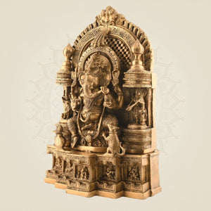 Brass Ganesha as Musician with Lakshmi & Saraswati – Royal Seated Idol 17.5″ - Luxeartisanship