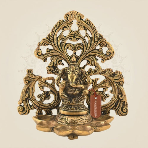 Brass Ganesha Diya for Rituals & Diwali 6.75" – Spiritual Decorative Showpiece