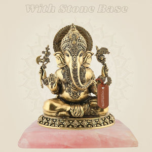 Brass Ganesha Idol on gemstone base