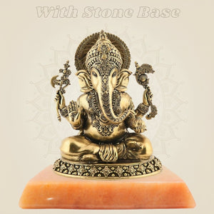 Brass Ganesha Idol 5" – Sitting Pose | Vighnaharta Statue for Goodness - Luxeartisanship