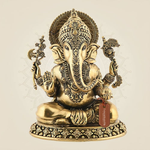 Brass Ganesha Idol 5" – Sitting Pose | Vighnaharta Statue for Goodness