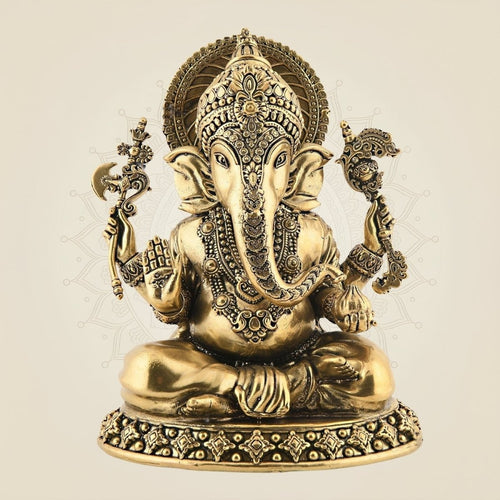 Brass Ganesha Idol 5.75" – Seated on Oval Base | Finely Handcrafted Art