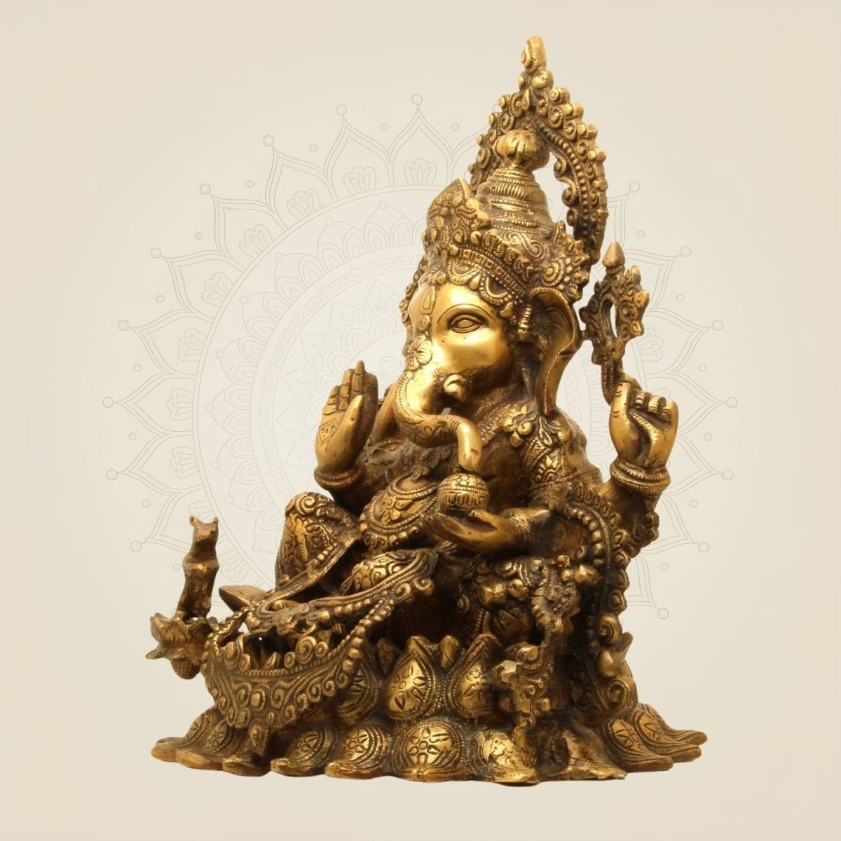 Brass Ganesha Idol – Handcrafted Decor for Mandir & Home 15.5" - Luxeartisanship