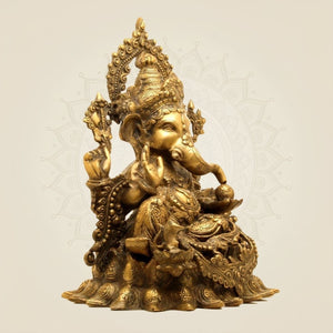 Brass Ganesha Idol – Handcrafted Decor for Mandir & Home 15.5" - Luxeartisanship