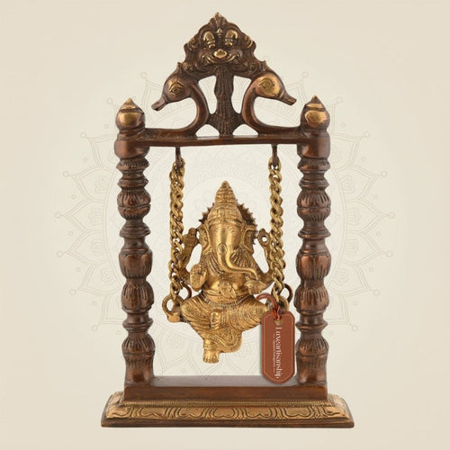 Brass Ganesha Idol on Swing 9" | Decorative Jhula Ganpati for Home, Office & Ritual