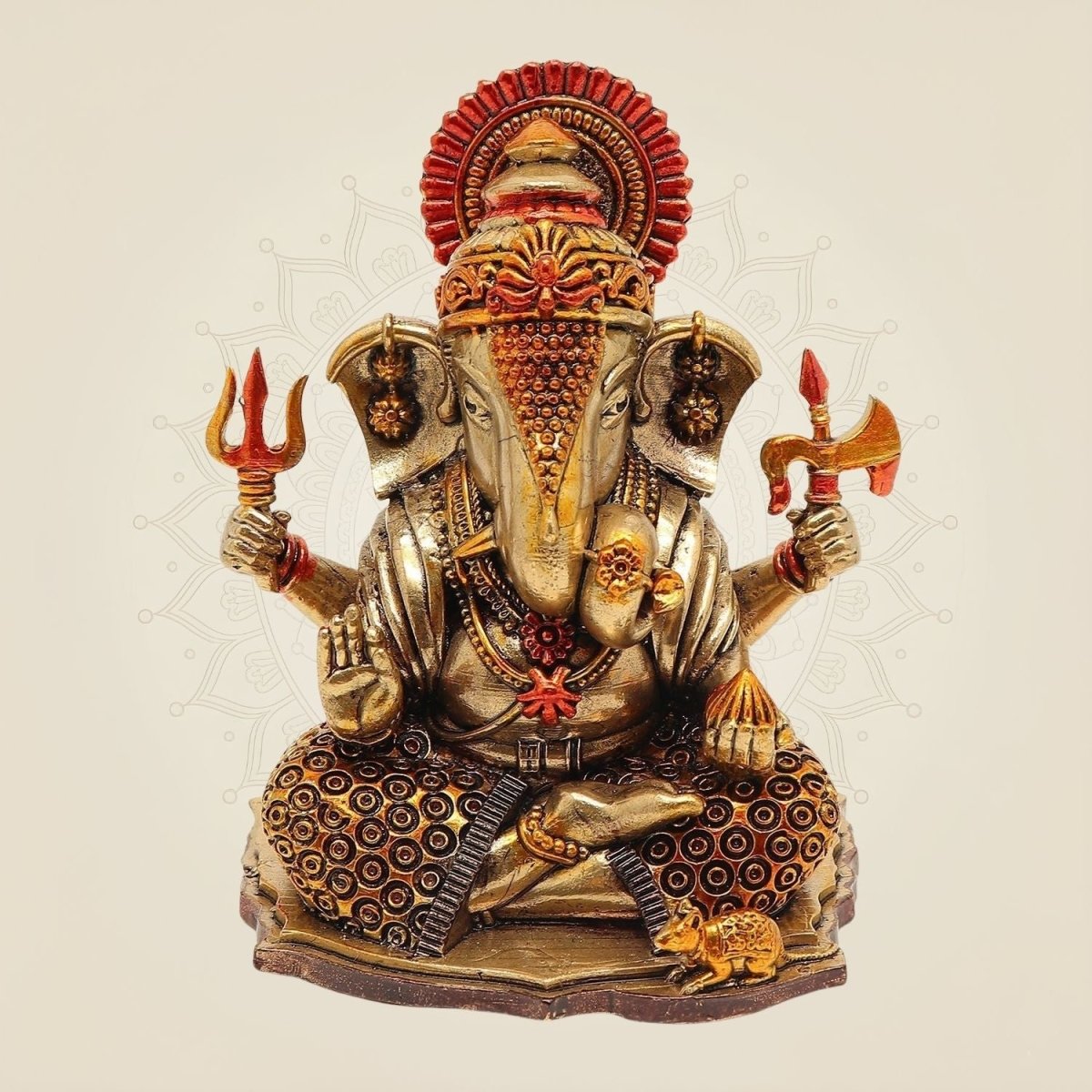 Brass Ganesha Sitting Mudra Multi colored Idol