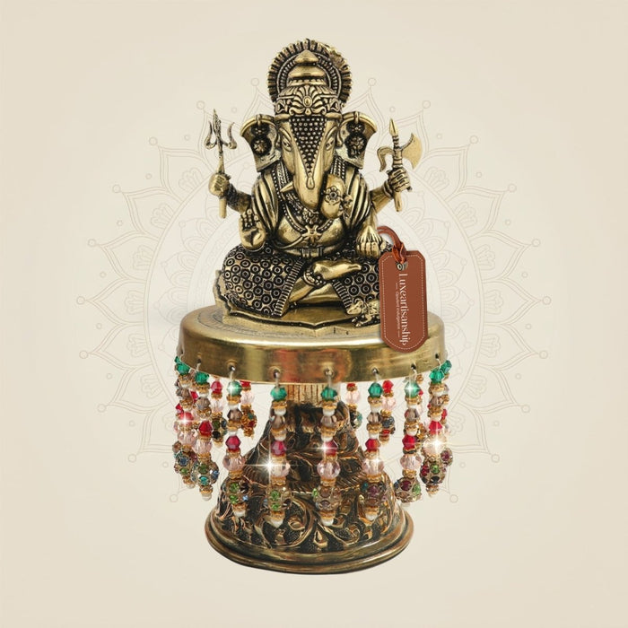 Brass Ganpati on Chowki Base