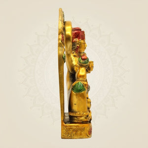 Brass Goddess Lakshmi Statue - Multicolor with Elephants
