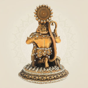 Brass Hanuman Idol 5" in Kneeling Form with Sparkling Stone Embellishment - Luxeartisanship