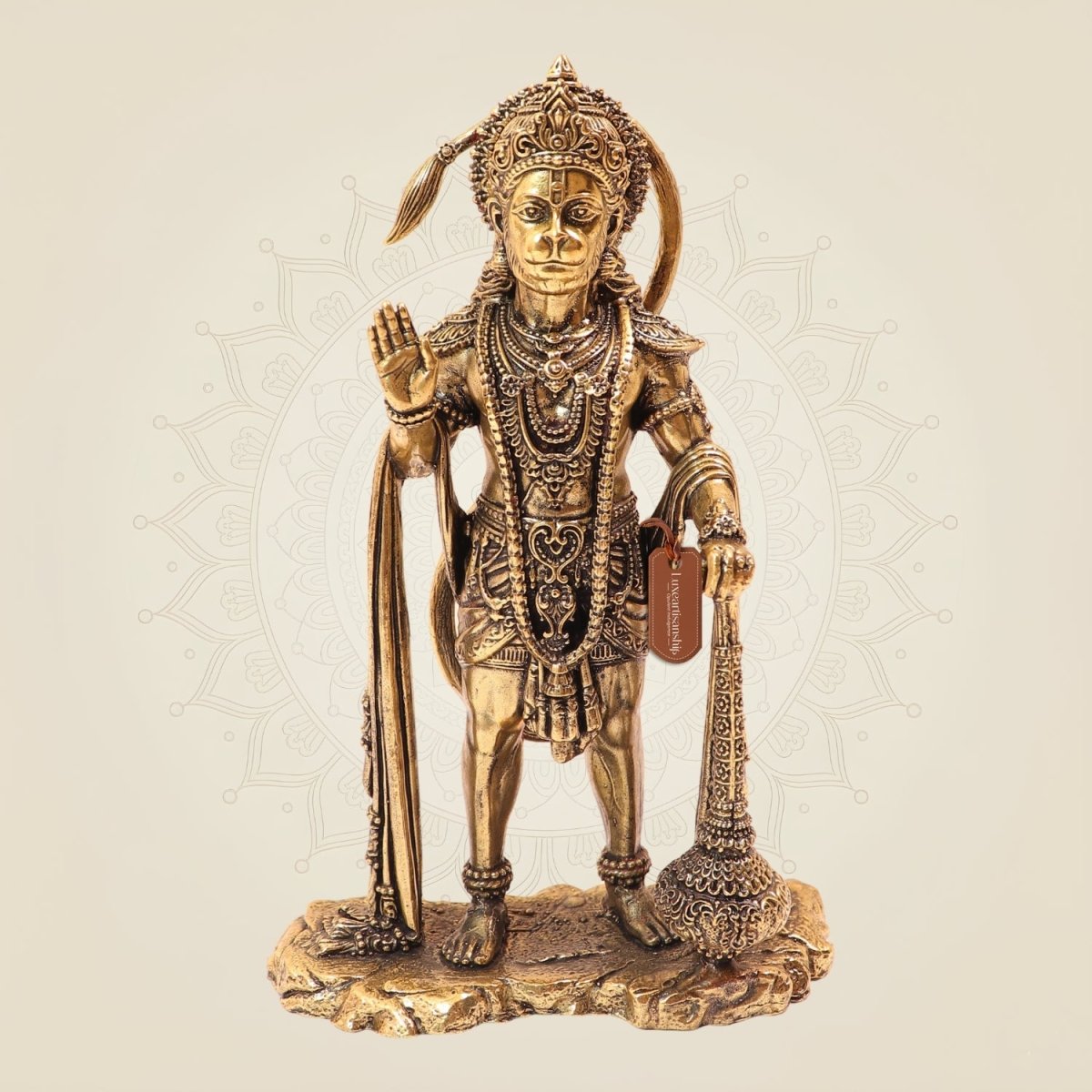 Brass Hanuman Idol 6" – Standing Hanuman Murti with Gada for Home Temple - Luxeartisanship