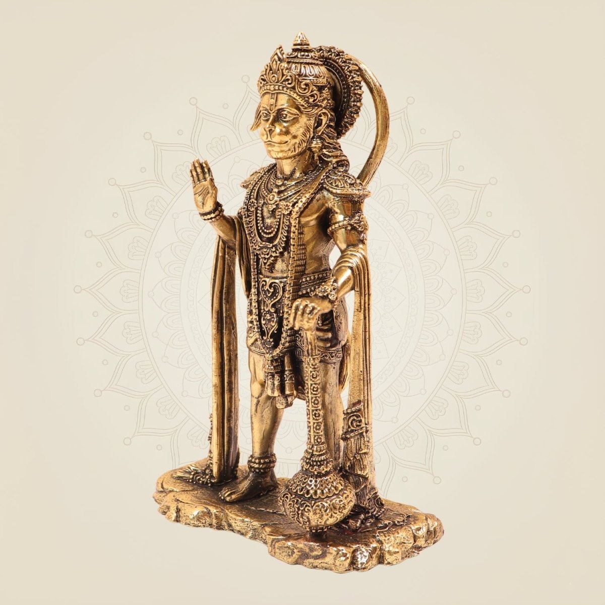 Brass Hanuman Idol 6" – Standing Hanuman Murti with Gada for Home Temple - Luxeartisanship