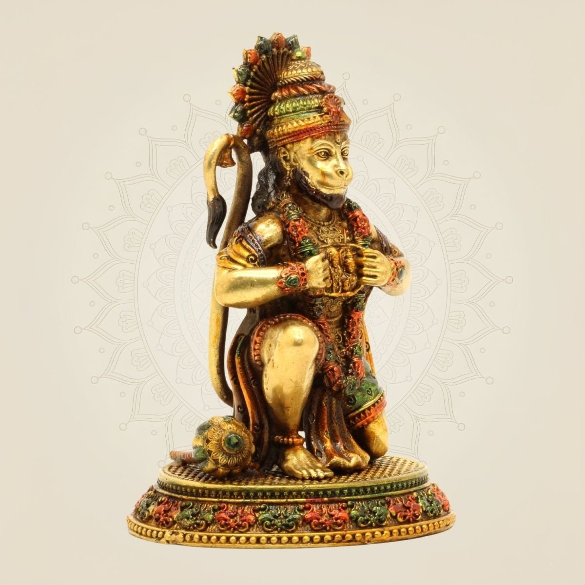 Brass Hanuman Idol – Heart Opening Pose with Ram & Sita