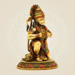 Brass Hanuman Idol – Heart Opening Pose with Ram & Sita