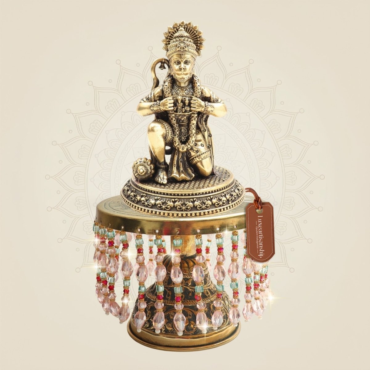Brass Hanuman Idol on Chowki in Heart Opening Pose 9" – Pure Bhakti Form - Luxeartisanship