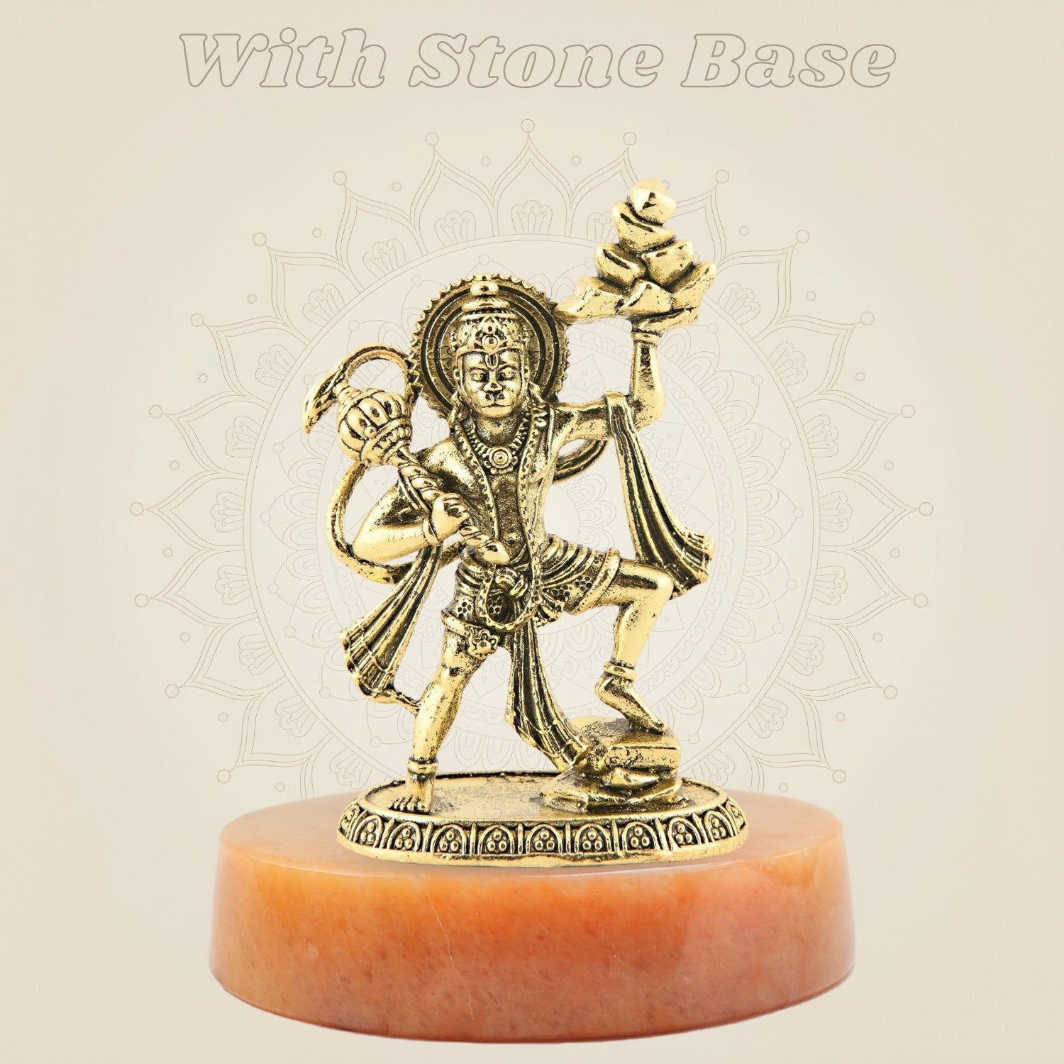 Brass Hanuman handmade statue with stone base