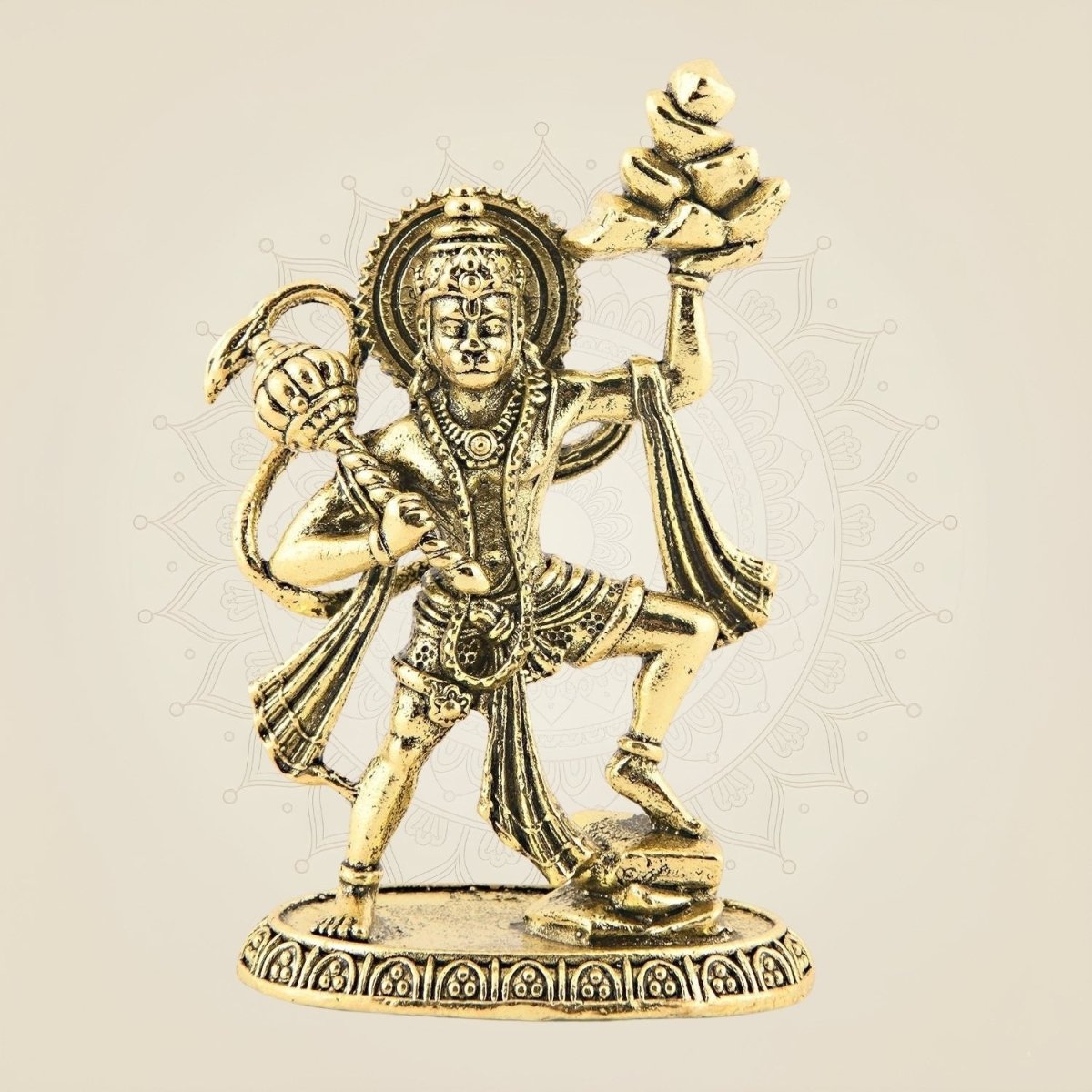 Brass Hanuman Lifting Sanjeevani Mountain – 3″ - Superfine Miniature Idol - Luxeartisanship