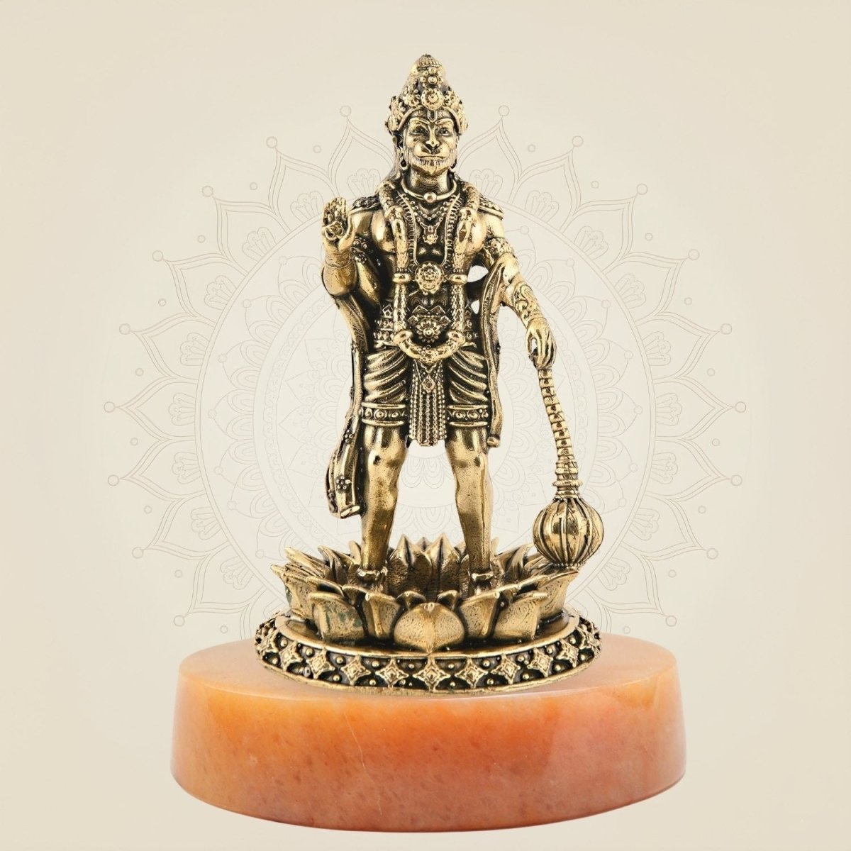 Brass Hanuman Standing on Lotus 4" – Superfine Carved Idol for Positivity - Luxeartisanship