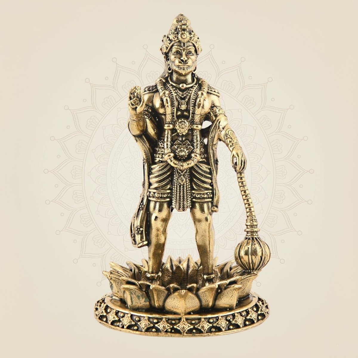 Brass Hanuman Standing on Lotus 4" – Superfine Carved Idol for Positivity - Luxeartisanship