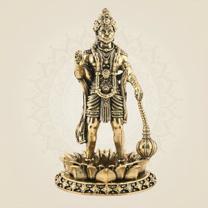 Brass Hanuman Standing on Lotus 4" – Superfine Carved Idol for Positivity - Luxeartisanship
