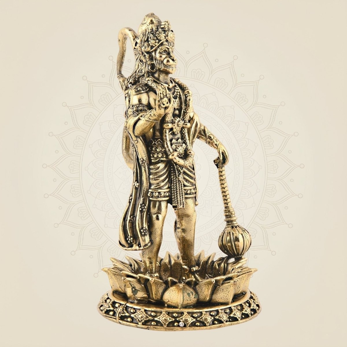 Brass Hanuman Standing on Lotus 4" – Superfine Carved Idol for Positivity - Luxeartisanship