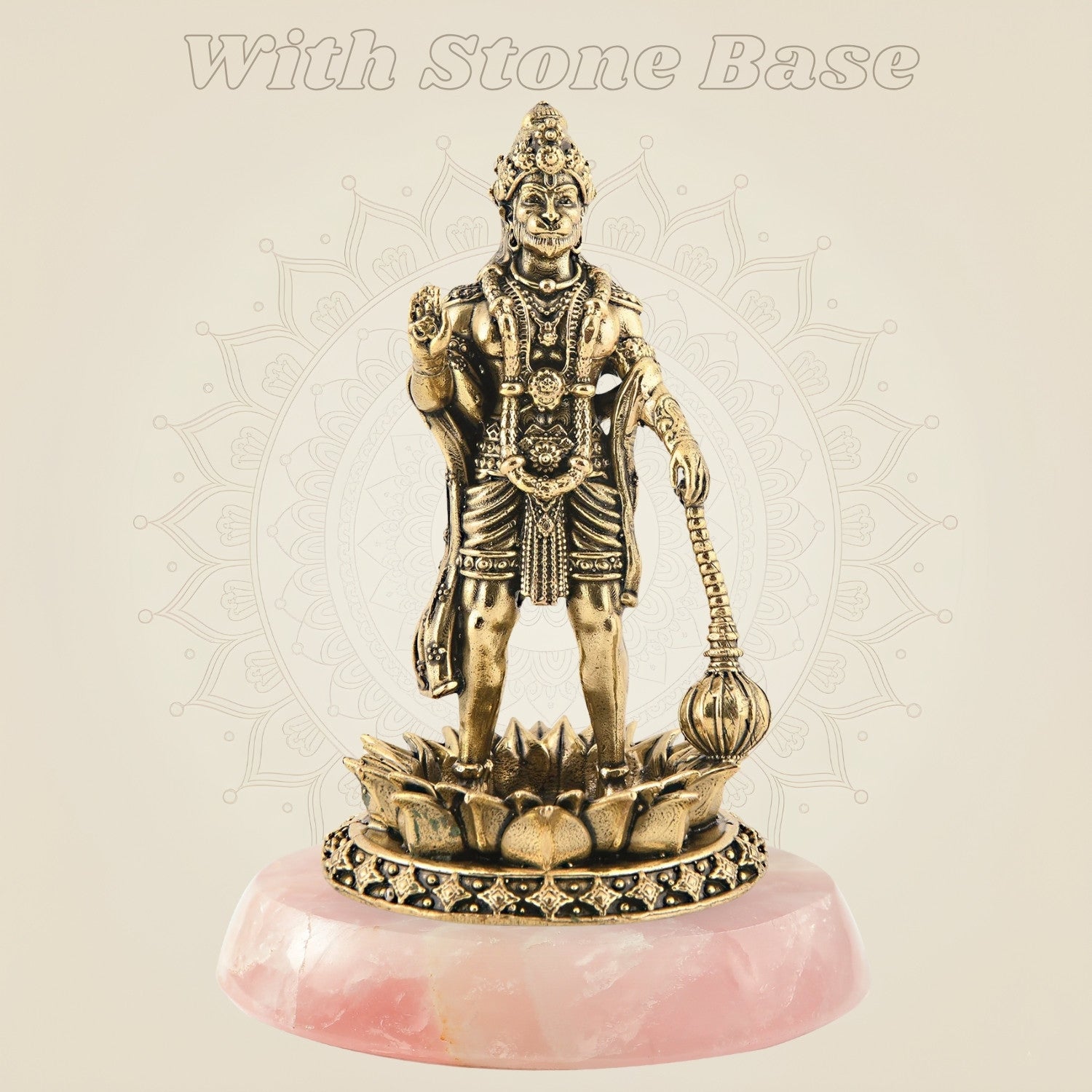 Brass Hanuman statue with gemstone base