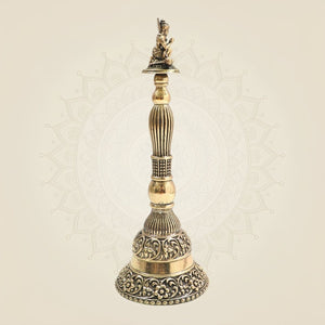 Brass Hanumanji Hand Bell Big Size with Auspicious Detailing 8" - Luxeartisanship